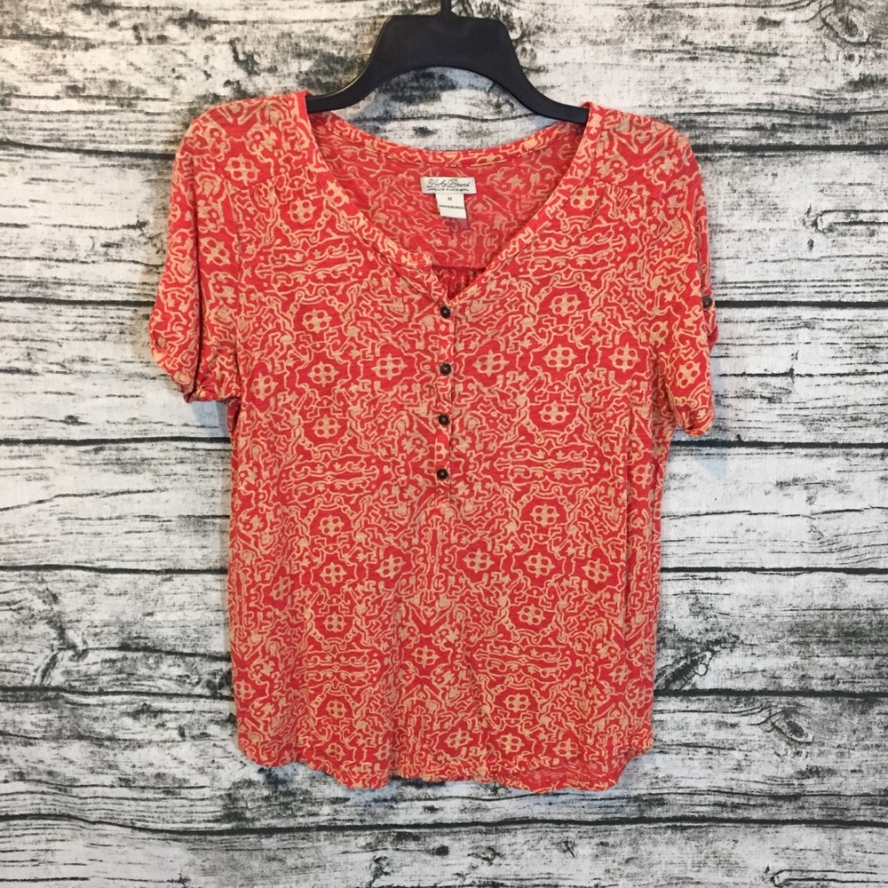 LUCKY BRAND printed button short‎ sleeve top M